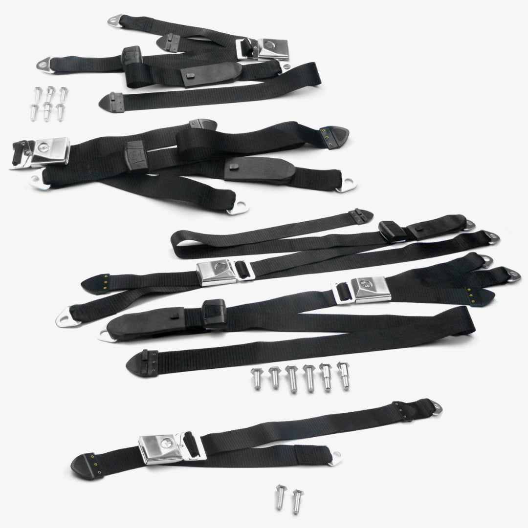 Ford XW XY Falcon Front, Rear & Centre Complete Seat Belt Kit Black